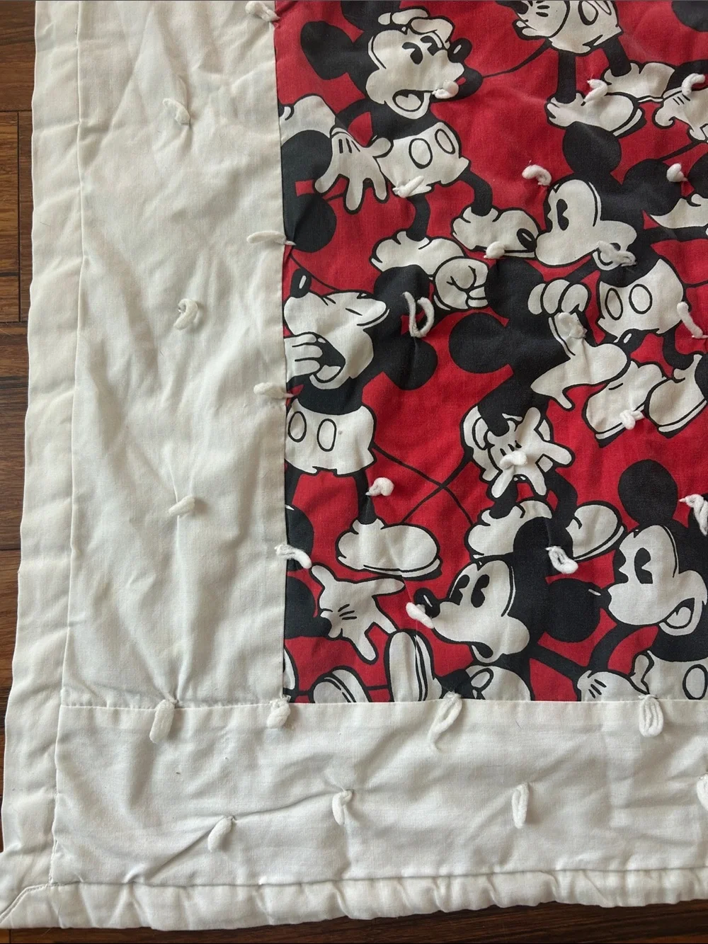 Vintage Handmade Mickey Mouse  Print Quilt with White Border